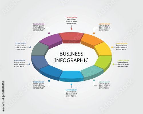 Decagon isometric shape template for business infographic for presentation for 10 element