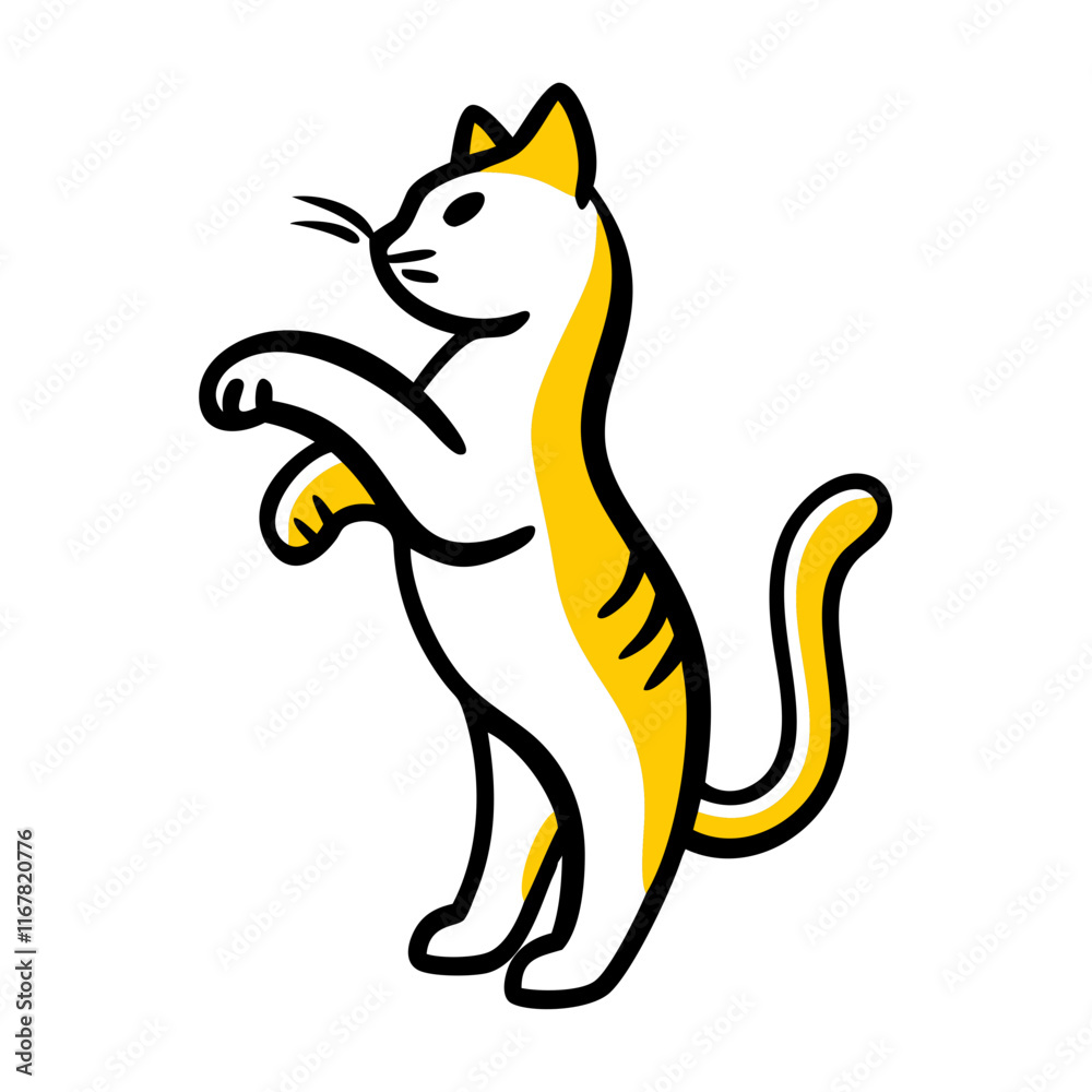 Playful cartoon cat standing on its hind legs Playful cartoon cat standing on its hind legs