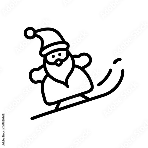 Minimalist line drawing of Santa Claus skiing