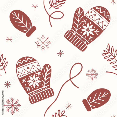 Festive mitten pattern illustration with winter motifs for holiday decorations