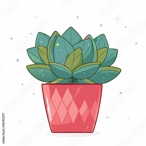 Cute illustration of a succulent plant in a decorative pot