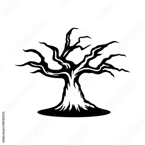 old dead tree isolated drawing line art style sketch classic vintage design illustration