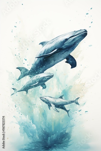 Una mirada minimalista a la naturaleza: ballenas abstractas contra un lienzo celeste claro