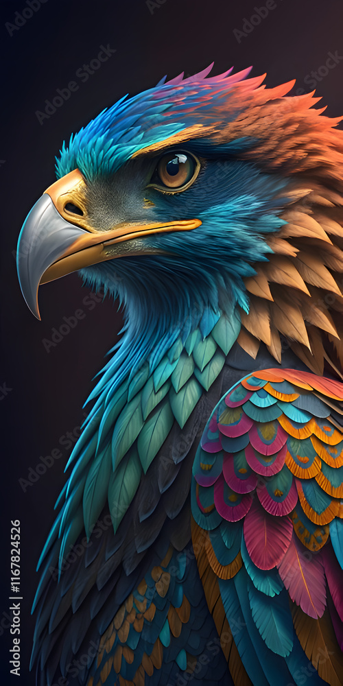 Fototapeta premium Close up of an eagle and a pheasant with detailed feathers and beaks, showcasing wildlife in a vibrant, isolated illustration