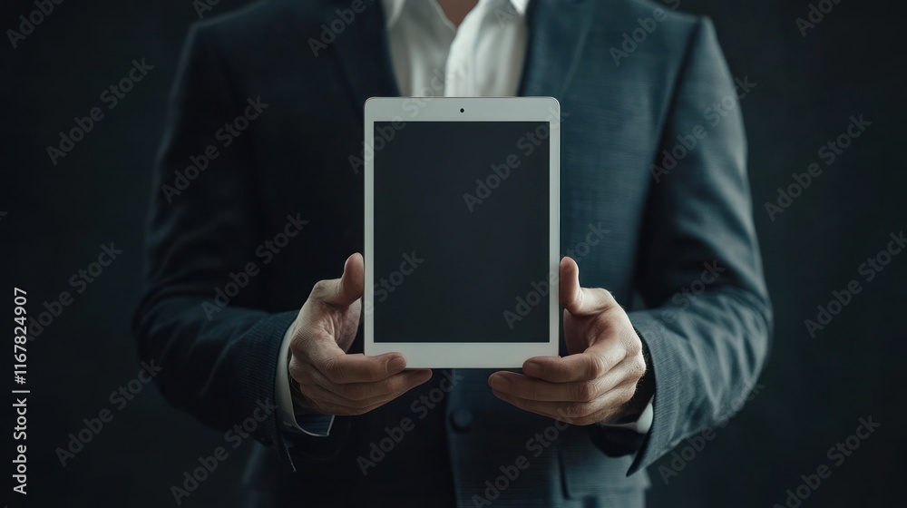 Businessman holding a blank tablet computer. Businessman holding a blank tablet computer.