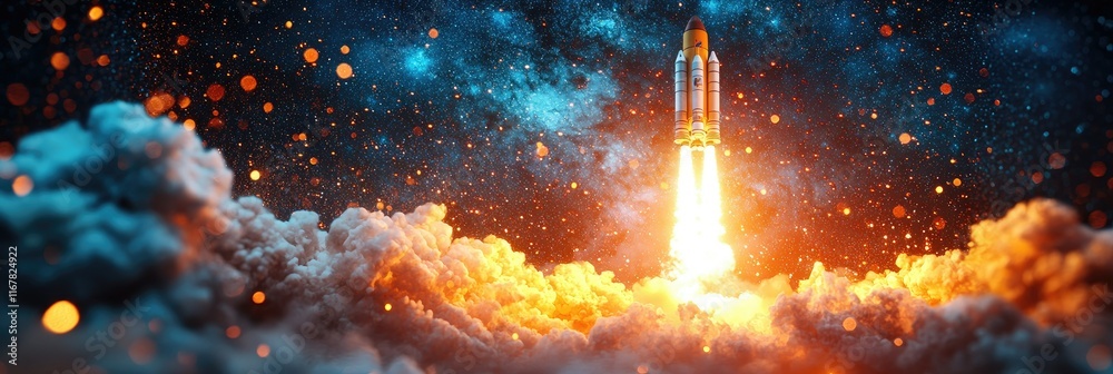 Rocket launching through clouds and stars. Rocket launching through clouds and stars.
