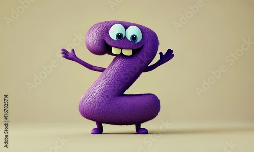 3D child animated dancing character mascot letter z on flat beige background
