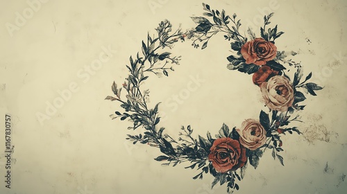 Floral wreath on vintage background.