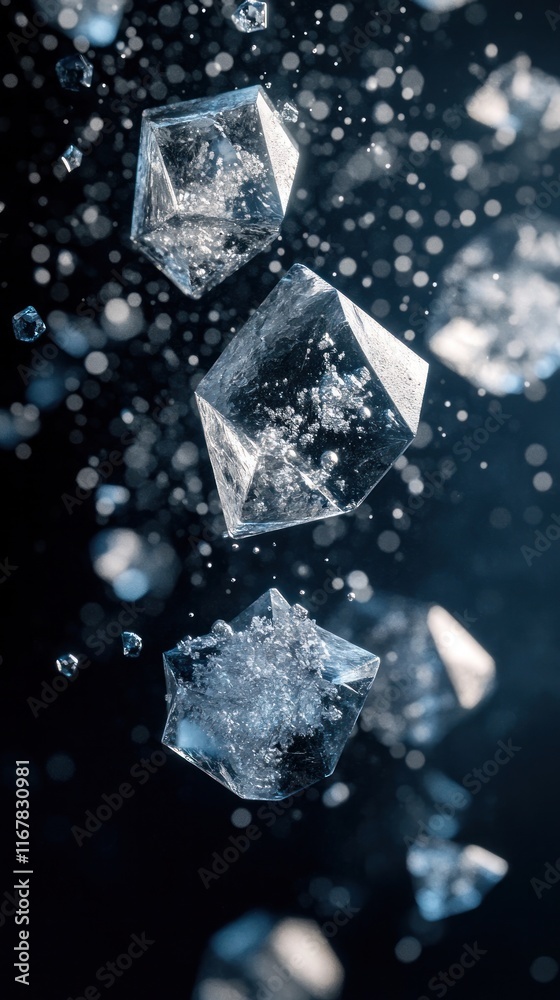 Elegant and Luxurious Frozen Geometric Crystal Shapes Floating in an Icy Winter Wonderland Abstract Background Elegant and Luxurious Frozen Geometric Crystal Shapes Floating in an Icy Winter Wonderland Abstract Background