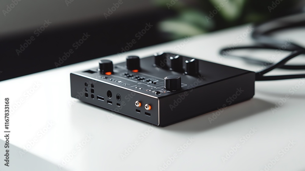 Fototapeta premium Black Audio Interface with Orange LEDs