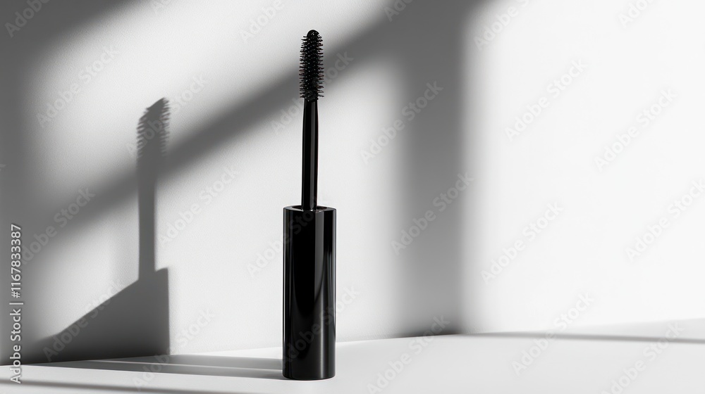 Obraz premium Black mascara wand in minimalist setting.