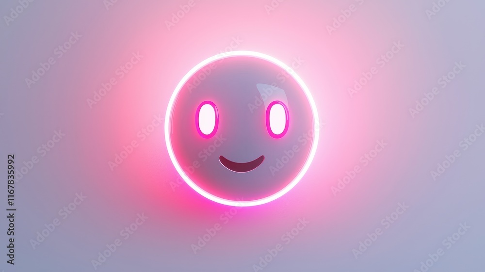 Fototapeta premium Artificial Intelligence Chatbot Concept. A glowing smiley face icon illuminated with a pink hue.