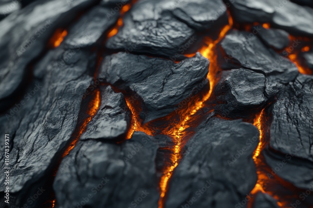 Black rock with a hole in it and orange lava Black rock with a hole in it and orange lava