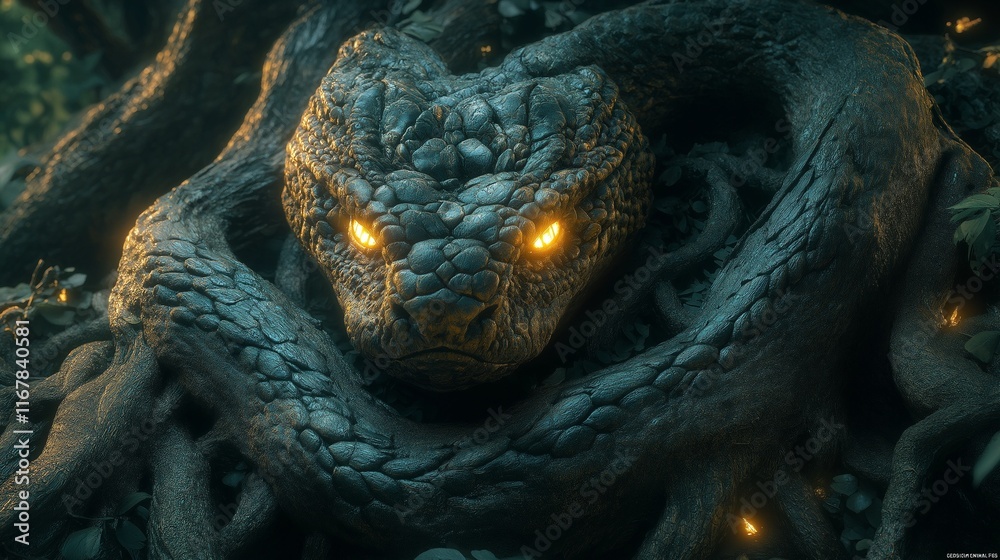 A mysterious snake head in an old tree A mysterious snake head in an old tree