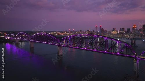 Radiant Nights: Purple-Lit Bridges Over the Ohio River in Louisville, Kentucky