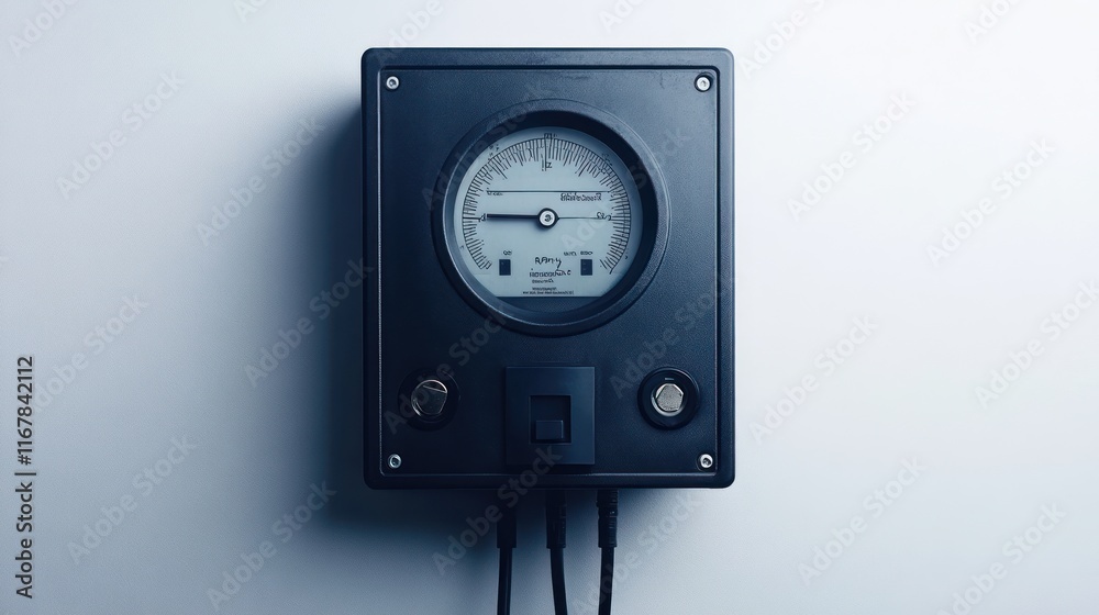 Industrial pressure gauge mounted on a wall. Industrial pressure gauge mounted on a wall.