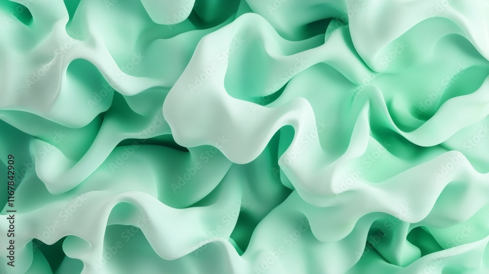 Obraz premium Soft mint green fabric drapes creating a textured, flowing appearance suitable for various design projects