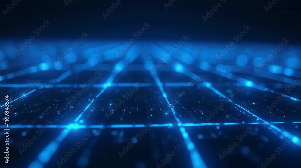 Blue Grid With Glowing Lines On A Dark Background Blue Grid With Glowing Lines On A Dark Background