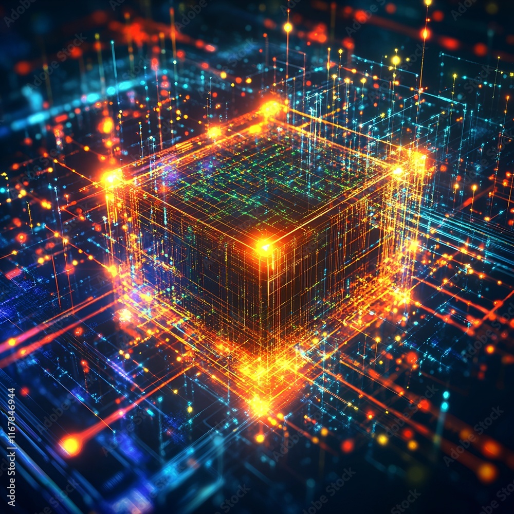 Glowing Quantum Computer Particle Image
