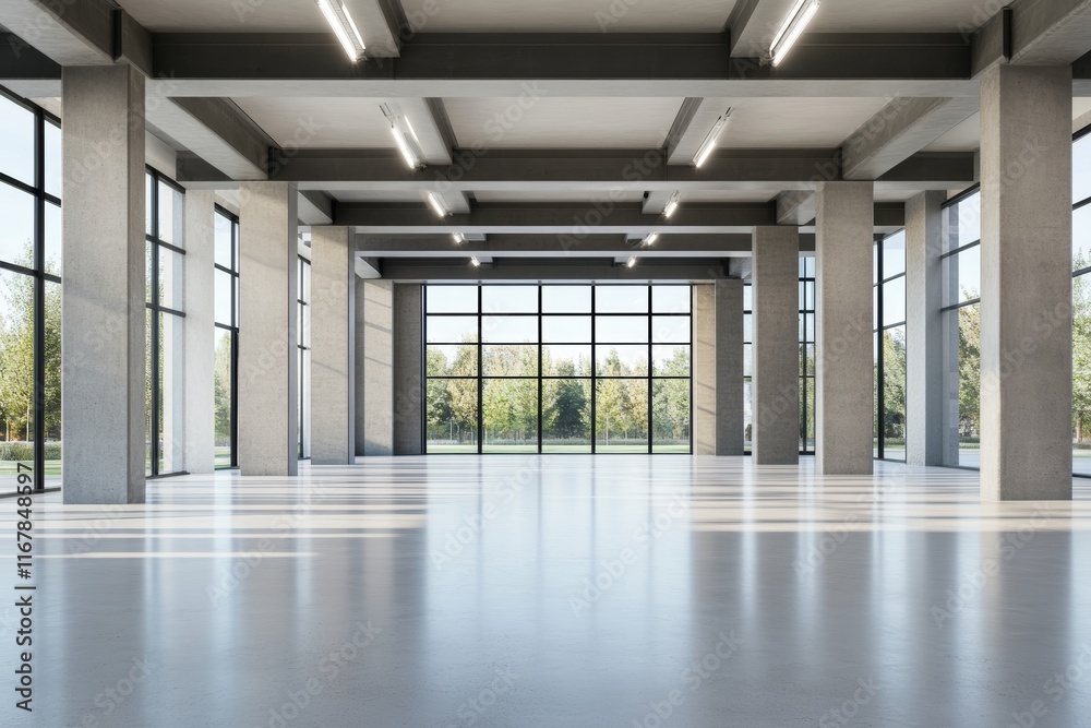 Large, empty room with a lot of windows Large, empty room with a lot of windows