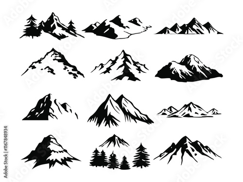 hand drawn mountain collection set
