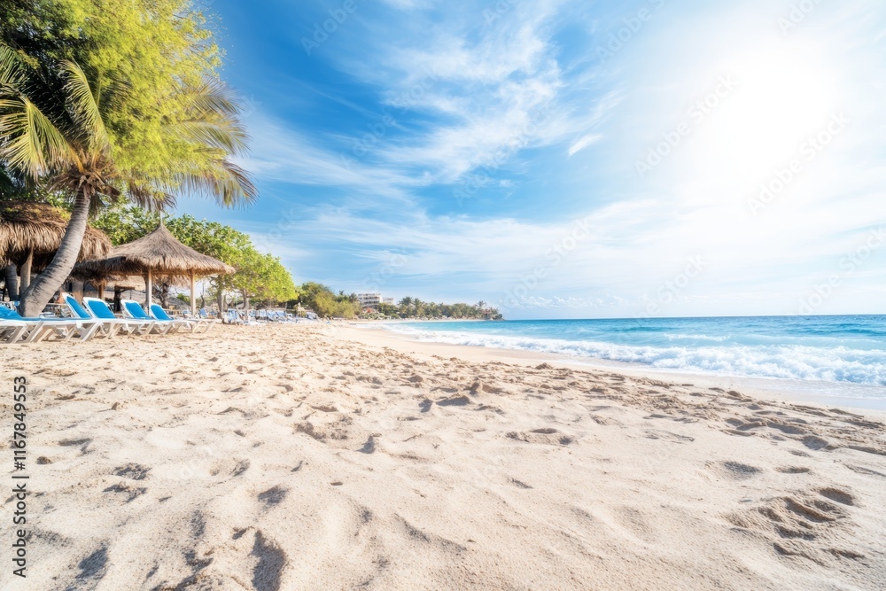 Beach with palm trees and a blue sky Beach with palm trees and a blue sky