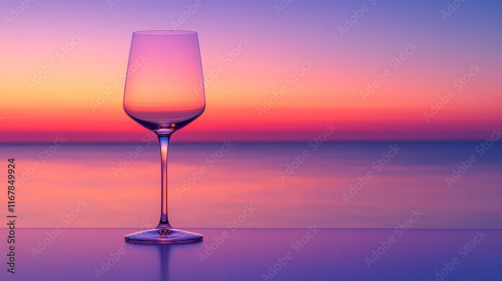 Empty wine glass on a table at sunset over the ocean. Empty wine glass on a table at sunset over the ocean.
