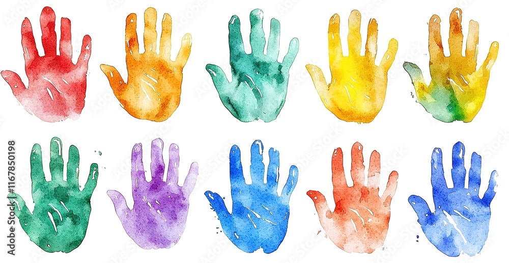 Fototapeta premium Colorful Handprints - Perfect for Diversity, Unity, and Children's Art Projects