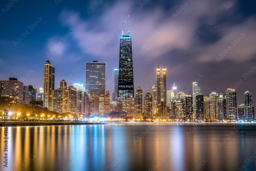 City skyline with a tall building in the middle City skyline with a tall building in the middle