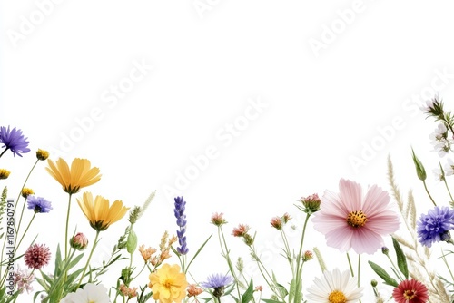 Field of flowers with a white background