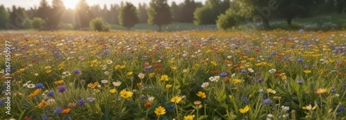 Blooming wildflower fields with Pusteblume L?wenzahn in full bloom ,  lush,  spring,  meadows photo