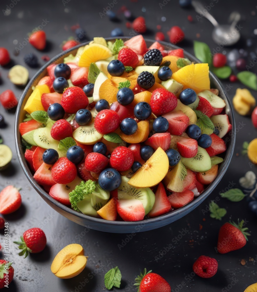 Colorful fruit salad with mixed berries and vegetables,  produce,  colorful, fruits