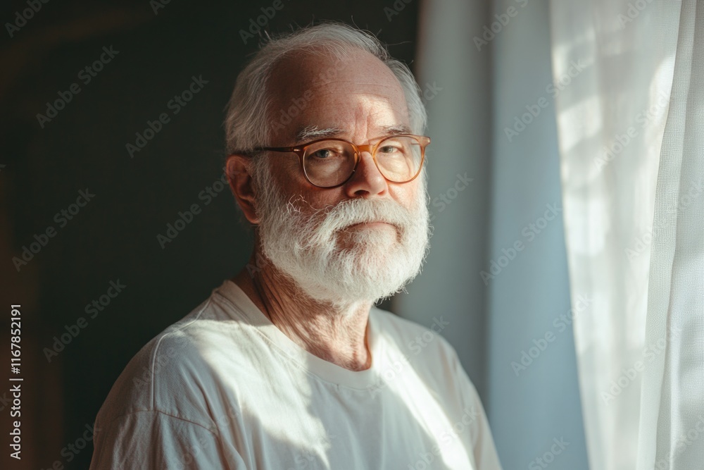 A thoughtful elderly man with a white beard is captured in soft, natural light, emphasizing his serene expression and the quiet wisdom that comes with years of life experience. A thoughtful elderly man with a white beard is captured in soft, natural light, emphasizing his serene expression and the quiet wisdom that comes with years of life experience.
