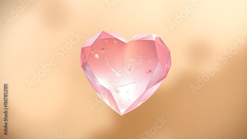 pink heart shaped crystal in a isolated bright background
