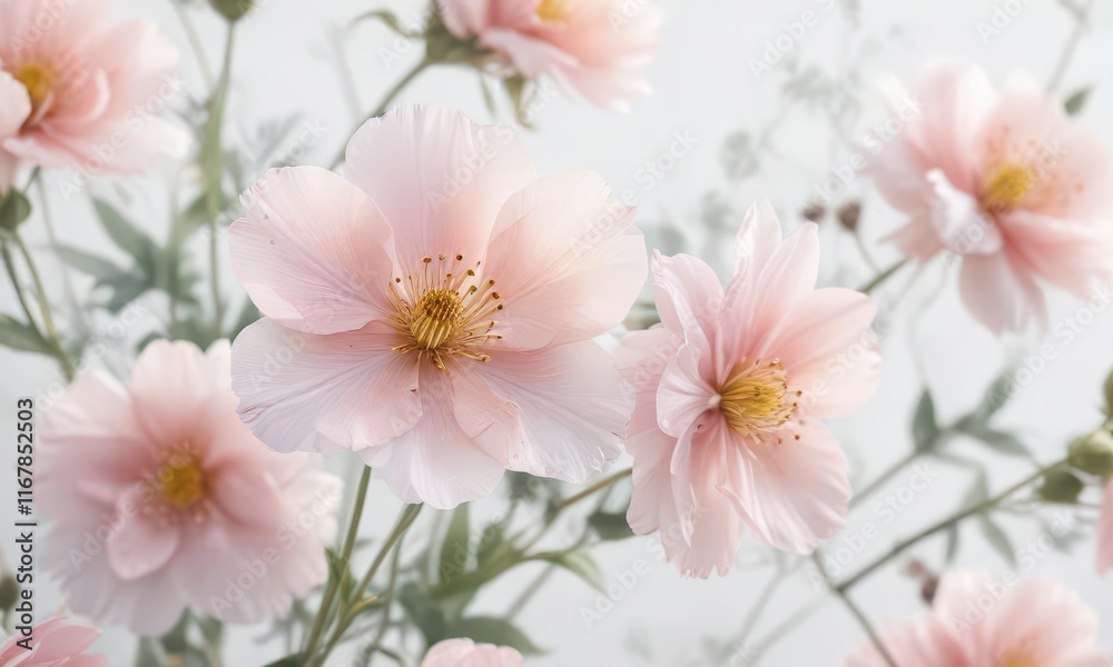 Delicate watercolor blooms in soft pastel hues on a white background , nature, pastel, garden Delicate watercolor blooms in soft pastel hues on a white background , nature, pastel, garden