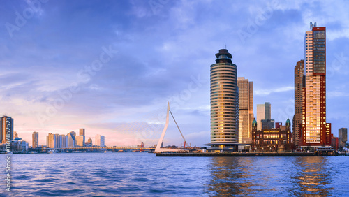 City Landscape, panorama - view on Erasmus Bridge and district Feijenoord city of Rotterdam, The Netherlands, banner photo