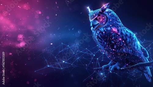 Digital Owl in a Glowing Galaxy photo