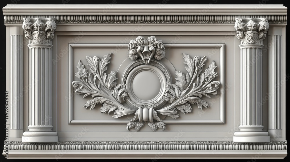 Obraz premium Ornate relief panel, columns, floral motifs.