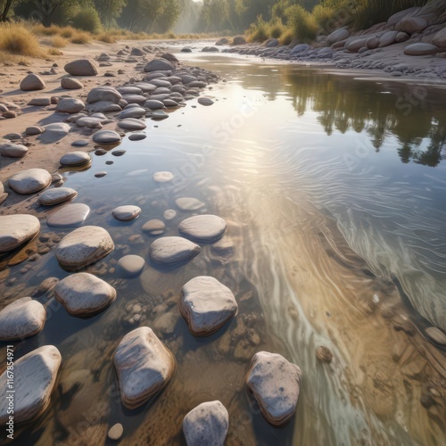 Dreamy watercolor ripples on a tranquil riverbed ,  calm,  reflection,  texture photo