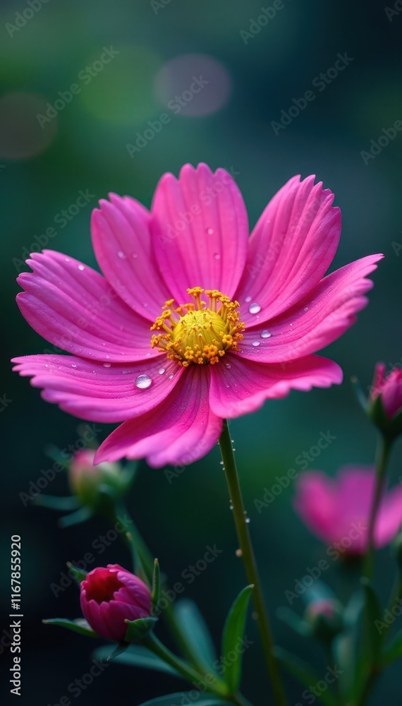 Close-up cosmos flowers, dew drops, soft focus, photography, light, botanical Close-up cosmos flowers, dew drops, soft focus, photography, light, botanical