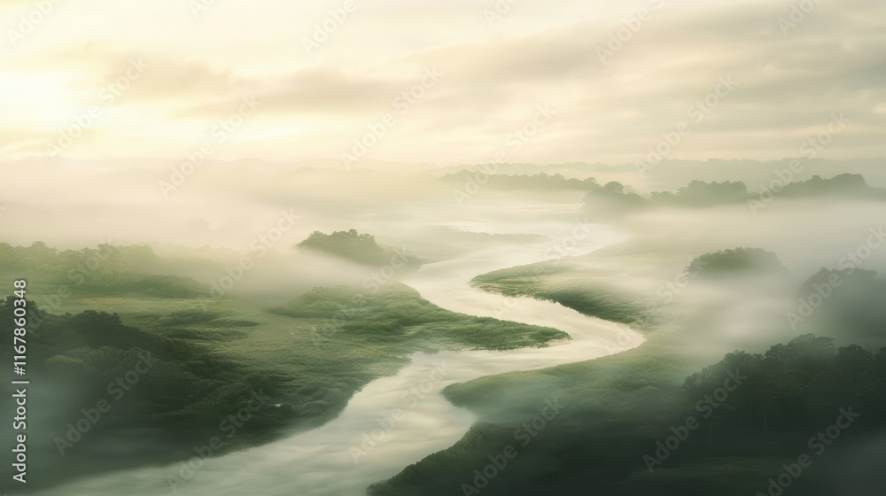 Serene Misty River: Exploring Nature's Beauty in Soft Light Serene Misty River: Exploring Nature's Beauty in Soft Light