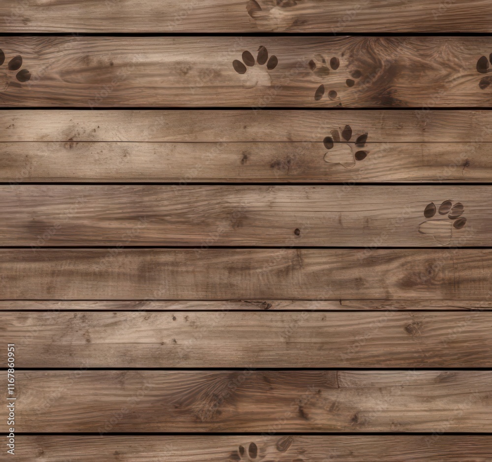 Fototapeta premium Seamless Vector Pattern of Dog Paw Prints on Wooden Ground , canine art, seamless, paw pattern
