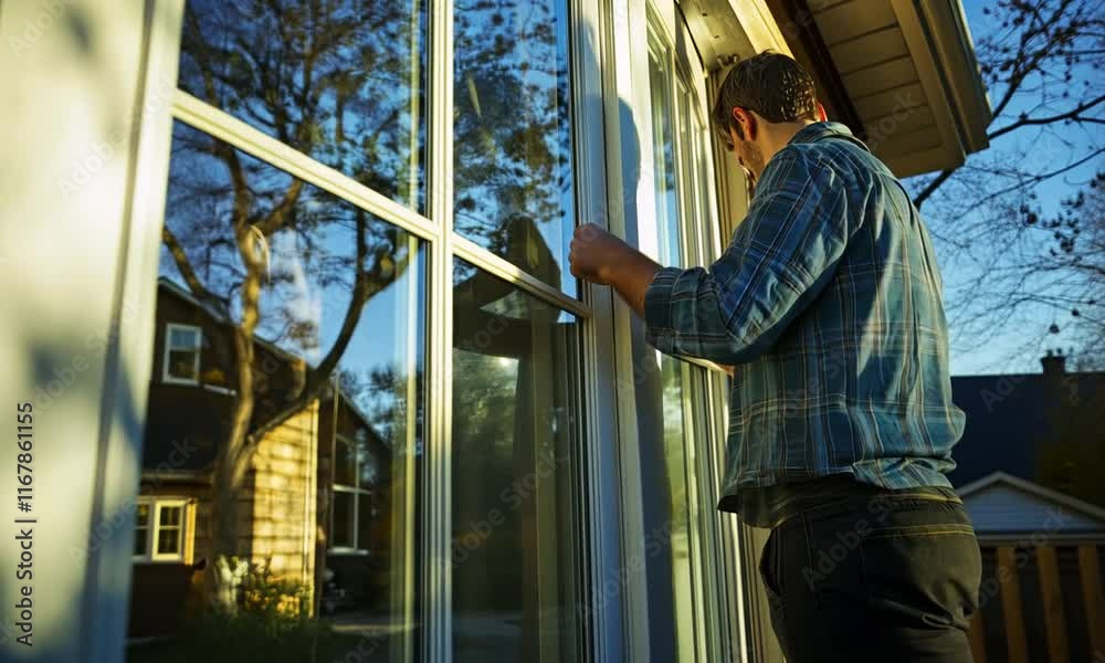 Home Improvement: Man Installing Window Home Improvement: Man Installing Window