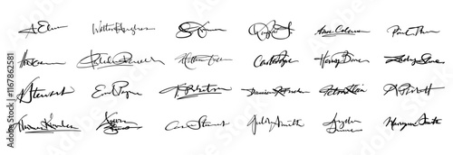 Collection of barely legible handwritten signatures or autographs 