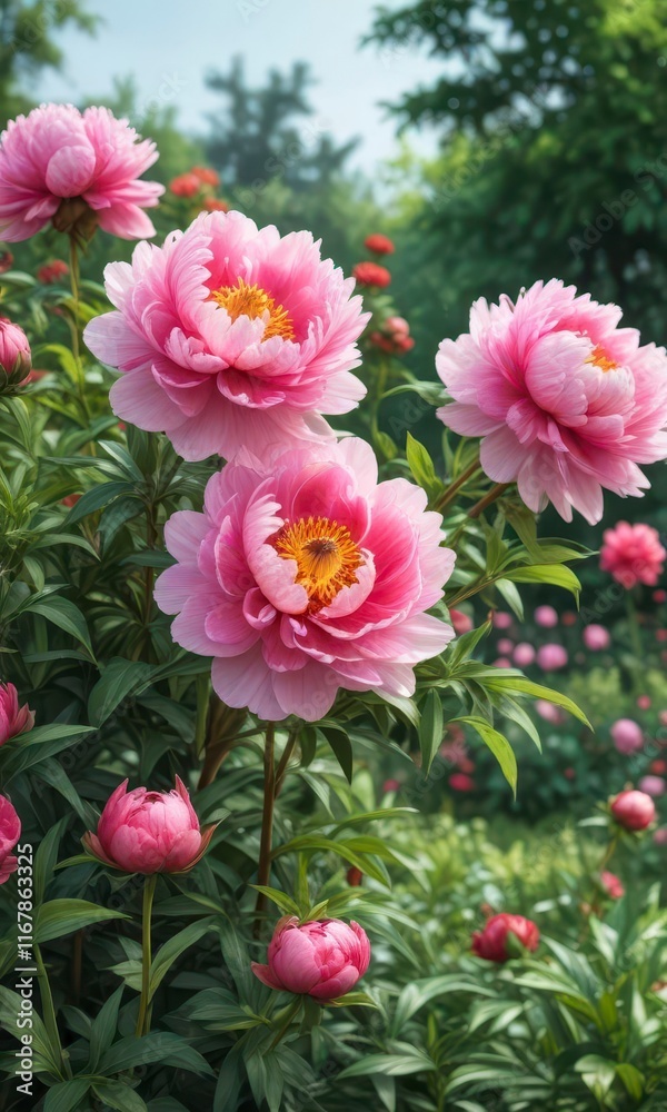Vibrant watercolor peony flowers in a lush garden setting, garden flowers, floral pattern, peony bouquet Vibrant watercolor peony flowers in a lush garden setting, garden flowers, floral pattern, peony bouquet