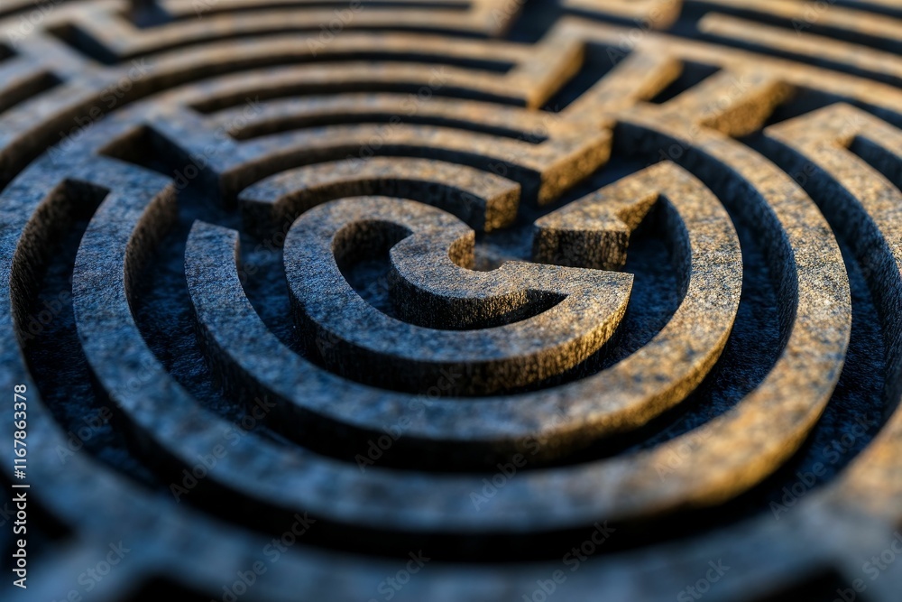 Stone maze, circular pattern, intricate design.