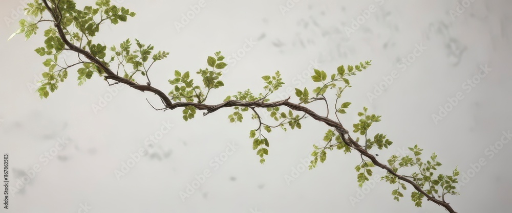 Twisted grapevine branch with leaves on white background, foliage, green, grapevine Twisted grapevine branch with leaves on white background, foliage, green, grapevine