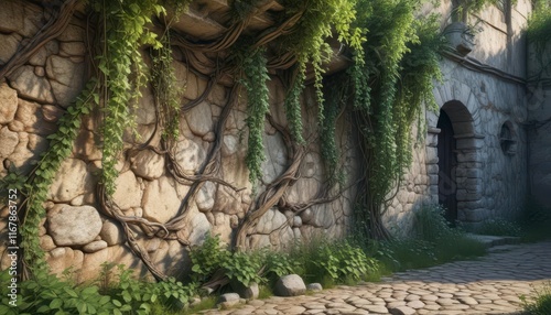 Twisted vines and creepers entwine old stone walls, overgrown wilderness ,  wall,  stone,  jungle photo