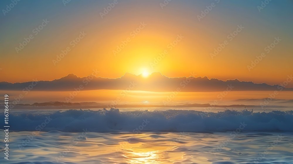 Serene Sunrise Over Calm Ocean Waves with Gentle Shoreline Light Reflecting on Water, Creating a Peaceful Coastal Atmosphere at Dawn Serene Sunrise Over Calm Ocean Waves with Gentle Shoreline Light Reflecting on Water, Creating a Peaceful Coastal Atmosphere at Dawn