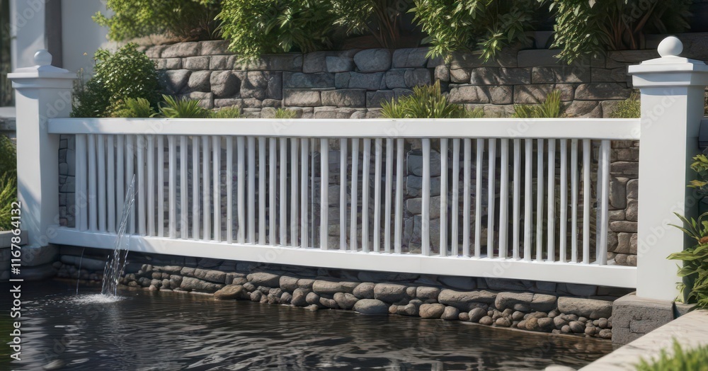 Water features with a white wooden or plastic grille , grill, plastic, wooden Water features with a white wooden or plastic grille , grill, plastic, wooden